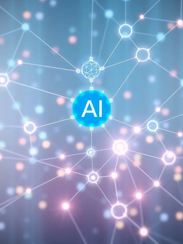 An abstract image representing data analysis and insights, with interconnected nodes and lines, symbolizing ConnectWorks' AI solutions.